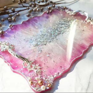 ถาดเรซิ่นสีชมพูทันสมัยพร้อมกลิตเตอร์สีเงินอเนกประสงค์สำหรับงานปาร์ตี้ในครัวที่บ้านและงานอีเวนต์พิเศษ - Product Image 1