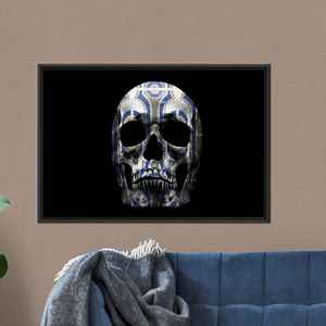 งานศิลปะบนผ้าใบพิมพ์ลาย: ภาพกะโหลกมนุษย์แบบนามธรรมพร้อมลวดลายประดับตกแต่ง,1P:กรอบสีดำ - Product Image 1