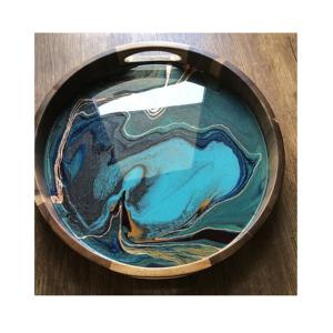 Plateau de service en bois de forme ronde en gros pour la décoration de table Plateau de service en bois imprimé pour la maison Restaurant Hôtel - Product Image 5