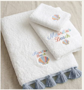 Serviette turque en coton premium, broderie de coquillages marins, haute qualité, luxe, douce et absorbante - Product Image 1