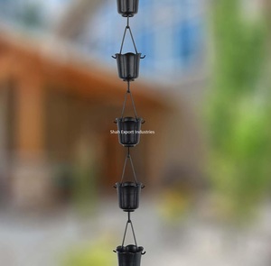 Cadena de lluvia de taza de flor de hierro hecha a mano con revestimiento de polvo negro, cadena de lluvia decorativa de jardín para decoración de hogar y jardín - Product Image 6