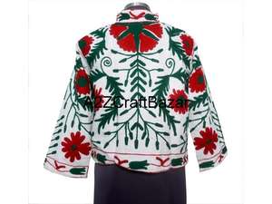 Women Winter Jacket With Indian Suzani Embroidery Floral Pattern Duck Fabric 100% Pure Cotton Filled <b>Coat</b> With Robe Gift for Her - Product Image 5