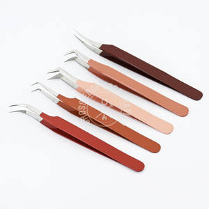 Wholesale Fiber Tip Eyelash Extension Tweezer Mega Volume Boot Nude Color Curved Classic Strong Hold Non Slip Plane Grip <b>Tool</b> - Product Image 1