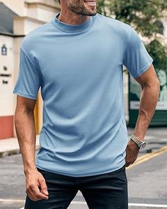 Camisetas de verano con cuello simulado de Color sólido de algodón 100% ligero de alta calidad para hombres, camiseta personalizada con cuello redondo para todos los días para hombres - Product Image 3