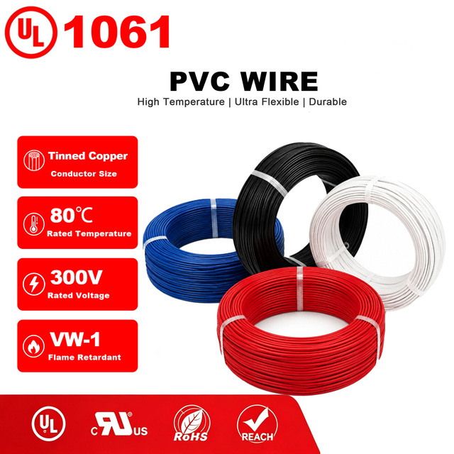 UL1061 PVC Insulation Wire 300V Electrical Cable 30 28 22 20 18 16 14AWG Fire Retardant for House Appliances