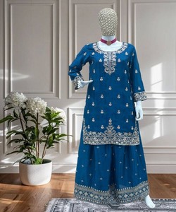 NUEVA LLEGADA CHINON SECUENCIA DE BORDADO DE SECUENCIA TOP DE TRABAJO PALAZZO CON DUPATTA ROPA DE BODA PRECIO AL POR MAYOR ROPA ÉTNICA - Product Image 5