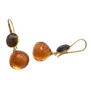 Nouvel arrivage boucles d'oreilles forme ronde en argent Sterling 925 avec Quartz Champagne et Labradorite - Product Image 1