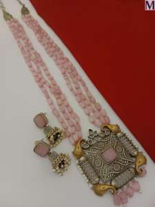 Luxury American <b>Diamond</b> Necklace Set Long <b>Dangling</b> <b>Earrings</b> Multi-Layer Pearl Handcrafted Brass for Weddings Receptions Gift - Product Image 2