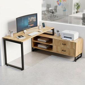 Contemporary BGD68063 Executive Desk with Rubber Wood Cabinet and Iron Legs <b>Office</b> Furniture <b>Computer</b> Table for Bedroom Use - Product Image 2