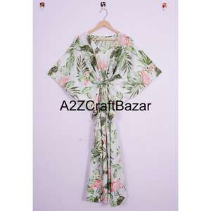 Caftán Casual de Verano al por Mayor en 100% Algodón Puro, Sexy, de Media Manga, Estilo Urbano con Estampado Geométrico Hecho a Mano para Chica - Product Image 1