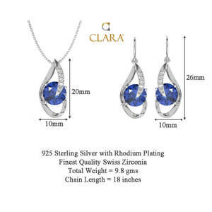 CLARA Ensemble de bijoux fins en argent sterling 925 plaqué rhodium avec pendentif œil bleu royal et boucles d'oreilles chaîne, serti de zircone suisse, pour femme - Product Image 5