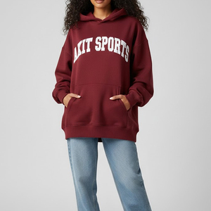Sudadera con Capucha de Manga Larga para Mujer, Diseño Nuevo, Invierno, Hombros Caídos, 100% Algodón, Transpirable, Secado Rápido, Color Personalizado en la Parte Delantera - Product Image 1