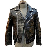Chaqueta de Motociclista de Cuero con Grabado de Cocodrilo para Hombre, Cuello Camisero, Cierre de Cremallera, Manga Regular, Talla Grande, Estilo Otoñal