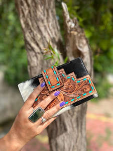 Cartera de cuero con pelo en piel oculta, cartera tallada a mano occidental, tarjetas de cuero talladas con herramientas Vintage, regalos de billetera en efectivo - Product Image 6