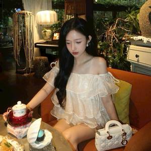 Chemise en mousseline de soie blanche sans manches à volants personnalisée, élégante, pour femmes - Product Image 5