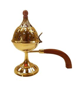 Diffuseur Loban en laiton de haute qualité, brûleur d'encens en laiton poli avec poignée en bois, brûleur décoratif pour accessoires de Pooja - Product Image 3