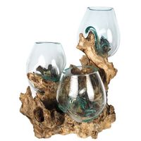 Verre fondu sur bois de Gamal, terrarium en bois flotté, bol en verre sur bois flotté