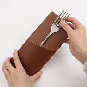 Luxury Genuine Leather Eco-Friendly Durable Portable <b>Knife</b> Fork <b>Holder</b> Table Organizer Custom Logo for Hotel Catering LYR-0060 - Product Image 2