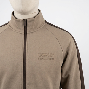 Men's Beige Tracksuit Set Full Sleeve Zipper Front Casual Autumn Wear Solid Color <b>Polyester</b> Cotton Blend Regular Fit <b>Joggers</b> - Product Image 5