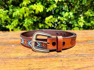 Ceinture unisexe en cuir véritable perlé de style western classique, faite à la main, avec boucle OEB, design tendance, mariages, longueur personnalisable - Product Image 2