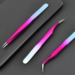 Pinzas de pestañas de acero inoxidable de precisión profesional, extensiones de pestañas maestras, herramienta de belleza, Punta puntiaguda, rocas grises, - Product Image 3