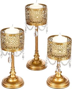 Magnifique Porte-Bougie en Cristal Métallique Doré avec Accent Suspendu Élégant Support de Table Parfait pour l'Éclairage de Luxe à la Maison - Product Image 5