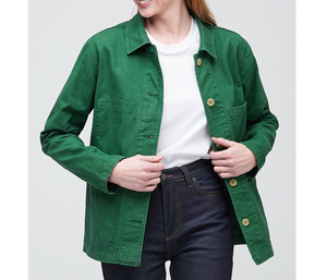 Veste Denim Verte à Col Ouvert et Bouton pour Femme, Vêtement Décontracté, Veste en Denim Surdimensionnée, Veste d'Université - Product Image 3