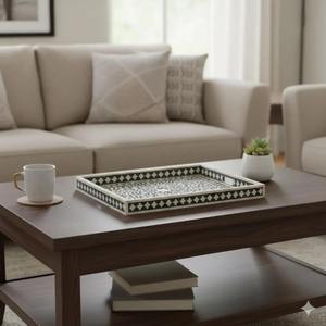 Plateau de service décoratif en os incrusté de qualité supérieure pour la décoration de table basse, le service et l'organisation, disponible au meilleur prix - Product Image 1