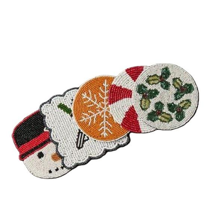 Handmade Seed <b>Beaded</b> Embroidery Christmas Table <b>Coaster</b> Festive <b>Beaded</b> Embroidery Seed Beads Christmas Drink <b>Coaster</b> - Product Image 4