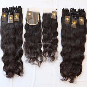 Tissage en lot naturel ondulé non traité avec Closure, 13x6, Swiss Lace Frontal Closure Transparent Hd avec cheveux indiens crus - Product Image 1