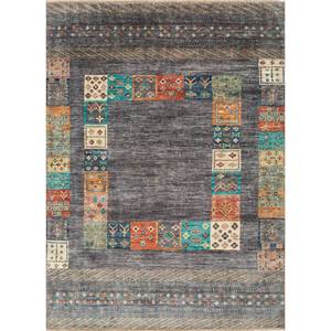Tapis en laine noué à la main Nuray Blue Pae-5317 9x12, tapis rectangulaire à motifs pour couloir, décoration de salon, design patchwork - Product Image 1