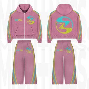 100% Cotton Custom Distressed Embroidery Tracksuit Vintage Washed Sun Faded Hoodie Set for Men Two Piece Heavyweight Printed - Product Image 1