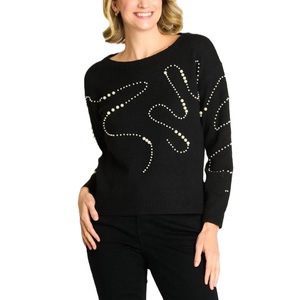 Pull-over d'hiver personnalisé avec logo OEM pour femmes, pull en tricot décontracté à col rond, décoration à paillettes, motif de personnage, 100% acrylique - Product Image 1