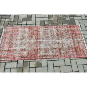 Alfombra Vintage, Alfombra Turca de 2.4x5.3 pies, Alfombra de Lana Roja con Diseño Floral - Product Image 3