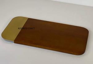 Eco-Friendly New Design Wood Square Shape Brown & <b>Black</b> Color Metal Handle Serving <b>Tray</b> Home And kitchenware Used Latest Design - Product Image 2