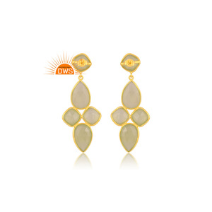 Venta caliente 925 plata esterlina 18K chapado en oro Prehnita Calcedonia piedra preciosa pendiente Demi joyería fina para mujer regalo para ella - Product Image 3