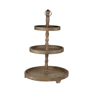 Plateau en bois de gâteau circulaire de fête à trois couches de haute qualité plateau de service en bois de teck disponible en forme et taille personnalisées - Product Image 5