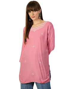 Premium Quality Short Kurti Elegant Viscose Rayon Short <b>Kurtis</b> with Designer Thread Embroidery Available at Bulk Quantity - Product Image 5