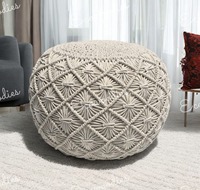 Pouf ottoman en crochet industriel 100% coton, qualité supérieure, rond, avec rangement, léger, empilable, pour chambre à coucher, jardin