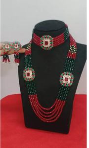 Conjunto de collar combinado largo corto chapado en oro al por mayor de fabricante indio para mujer ropa de fiesta - Product Image 4