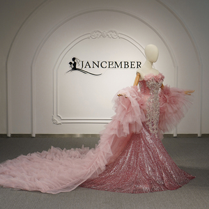 Jancember GT26071 Elegante Vestido <span class=keywords><strong>de</strong></span> Sirena Brillante con Corsé <span class=keywords><strong>de</strong></span> Malla <span class=keywords><strong>de</strong></span> Lujo 2 en 1 y Falda <span class=keywords><strong>de</strong></span> Tul Voluminoso con Volantes <span class=keywords><strong>para</strong></span> Fiesta - Product Image 1