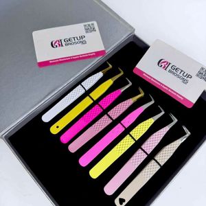 GETUP BROSONS IMPEX Pince à épiler en acier inoxydable à 90 degrés pour cils, avec revêtement en poudre varié, outil de précision, emballage en boîte - Product Image 1