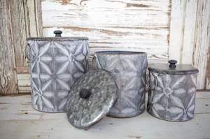 Galvanized Canister Set With Wooden <b>Lids</b> And Distressed Finished For Rustic Home <b>Decor</b> And Functional Kitchen Storage - Product Image 2