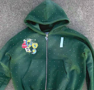 Sudadera con capucha de invierno de alta calidad con cremallera y pedrería completa, estampada, con logo personalizado, estilo streetwear, bordada, 100% algodón, 500GSM, con efecto descolorido por el sol y lavado ácido. - Product Image 5