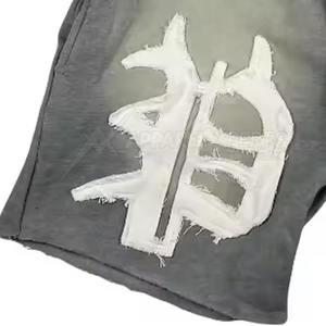 Short vintage personnalisé délavé à l'acide avec broderie de détresse style High Street fermeture à la taille élastique motif solide - Product Image 4