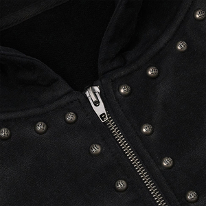 Haute qualité strass acide lavage rue porter blanc plaine fermeture éclair sweats à capuche en détresse 100% coton français éponge saison d'hiver - Product Image 6