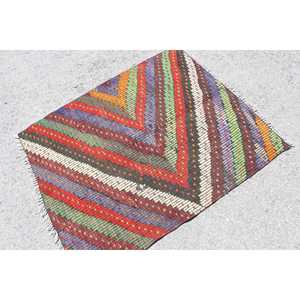 Tapis turc Kilim 3,37x4,1 pieds, vintage, patchwork, laine rouge, tapis écologique avec envers en latex - Product Image 2