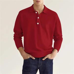 Hombre 100% algodón cuello en V para Polo nuevo estilo Color sólido botón manga larga transpirable ajuste relajado Casual para primavera otoño - Product Image 4