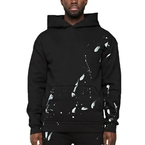 Sudaderas con cordón de alta calidad ropa de calle con etiqueta personalizada de gran tamaño francés Terry pintura salpicadura Sudadera con capucha Unisex - Product Image 1