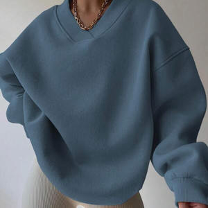 Y2K, sudadera holgada de invierno con cuello en V para mujer, Jersey grueso de lana de algodón, ajuste relajado, ropa informal holgada con hombros caídos - Product Image 1